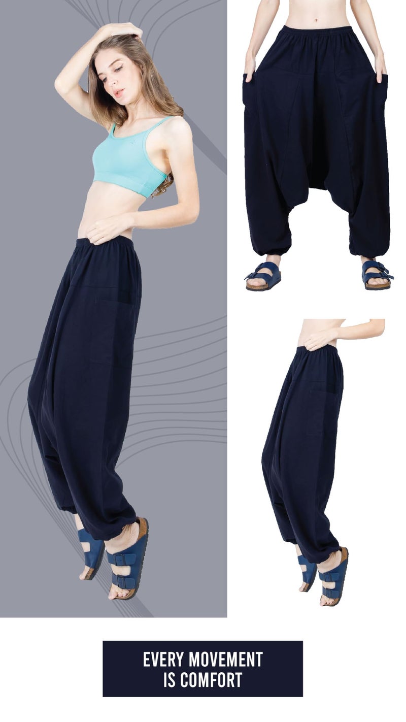 CandyHusky Women Cotton Harem Pants Casual Elastic Waist Boho Pants ComfortSoft - Black - Image 2